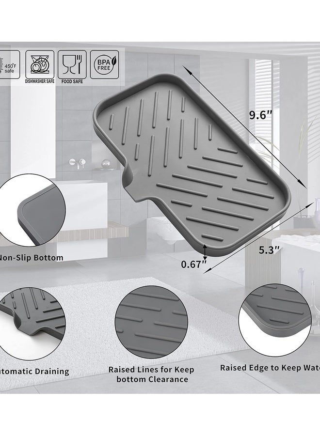 Silicone Bathroom Soap Dishes with Drain Spout-Bathroom and Kitchen Sink Organizer,Sponge Holder,Dish Soap Tray,Perfect for Dispenser,Scrubber,Bottle,Cup on Sink or Counter-Grey 9.6"×5.3" - Image 3