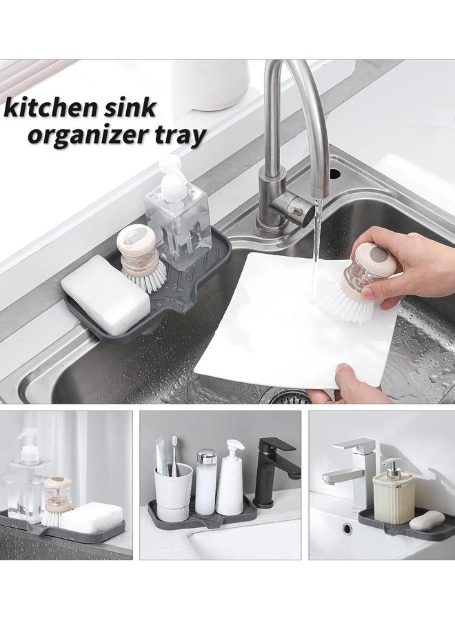 Silicone Bathroom Soap Dishes with Drain Spout-Bathroom and Kitchen Sink Organizer,Sponge Holder,Dish Soap Tray,Perfect for Dispenser,Scrubber,Bottle,Cup on Sink or Counter-Grey 9.6"×5.3" - Image 5