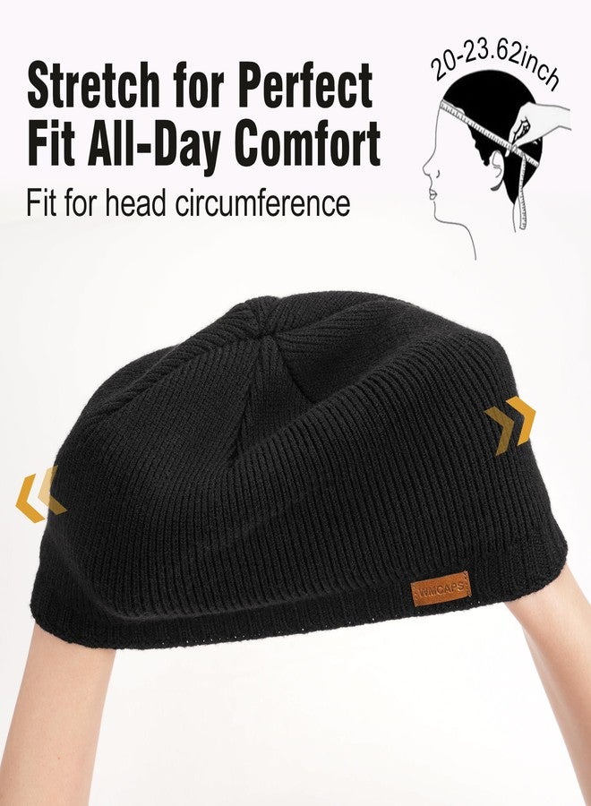 Wmcaps Warm Fleece Lined Beanie, Soft Knit Winter Hat Ski Stocking Skull Caps for Men Women Black - Image 3