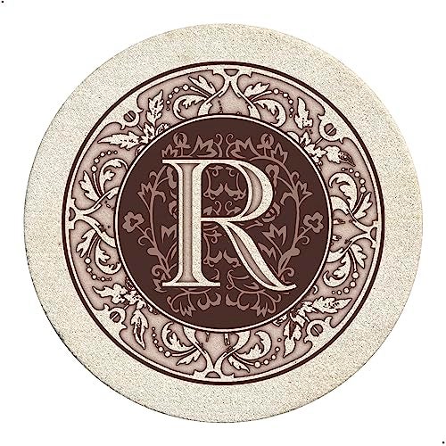 Thirstystone Monogram Letter R Absorbent Sandstone Coaster 4-Pack Made in The USA Decorative, Absorbent, Easily Wipes Clean - Image 1