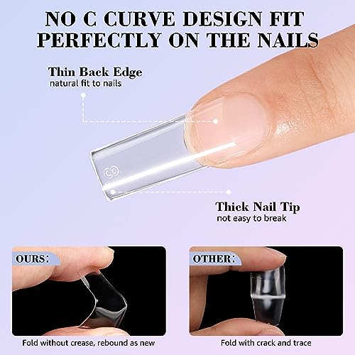 LIONVISON 500PCS No C Curve Nail Tips, Long Square 10 Sizes Half Cover Straight Square French Clear Fake Nail Tips for Acrylic Nails Professional for Nail Art Salon - Image 4