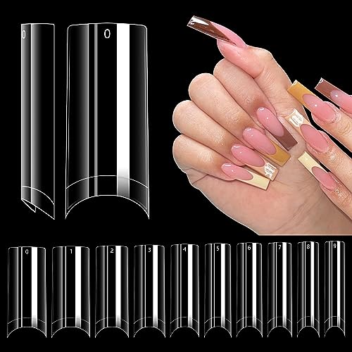 LIONVISON 500PCS No C Curve Nail Tips, Long Square 10 Sizes Half Cover Straight Square French Clear Fake Nail Tips for Acrylic Nails Professional for Nail Art Salon - Image 1
