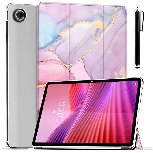 ProElite Case Cover for Lenovo Tab 10.1 inch 2025 Case, Smart Flip Case Cover for Lenovo Tab 10.1 inch 2025 Case Translucent Back with Stylus Pen [Auto Sleep Wake Feature], Marble Pink - Image 1