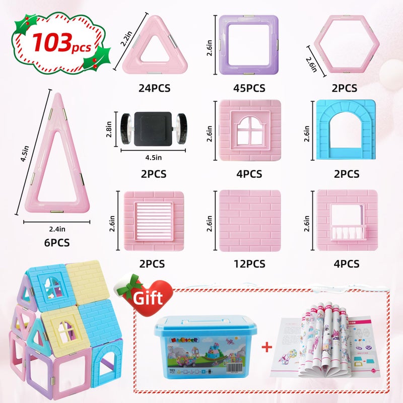 MAGBLOCK Magnetic Building Blocks Set, Upgraded Magnetic Tiles Toys for 3 4 5 6 7 8+ Year Old Girls, 103pcs Magnet Toys for Toddlers Boys and Girls 3-5 - Image 2