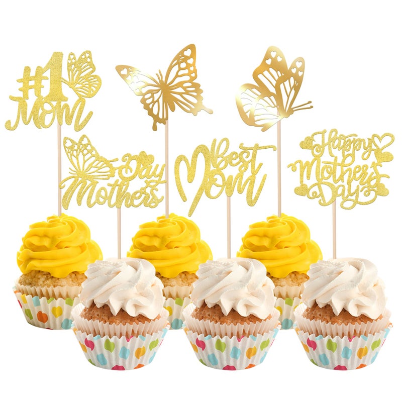 RSSTARXI 36 حزمة عيد أم سعيد Cupcake Topcake Topcake Gold Glitter Breatfly Best Mom Cupcake تختار من أجل Mom's Mother Mother Women Women Birthday Cake Cake Cake - Image 1