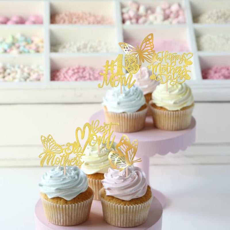 RSSTARXI 36 حزمة عيد أم سعيد Cupcake Topcake Topcake Gold Glitter Breatfly Best Mom Cupcake تختار من أجل Mom's Mother Mother Women Women Birthday Cake Cake Cake - Image 5