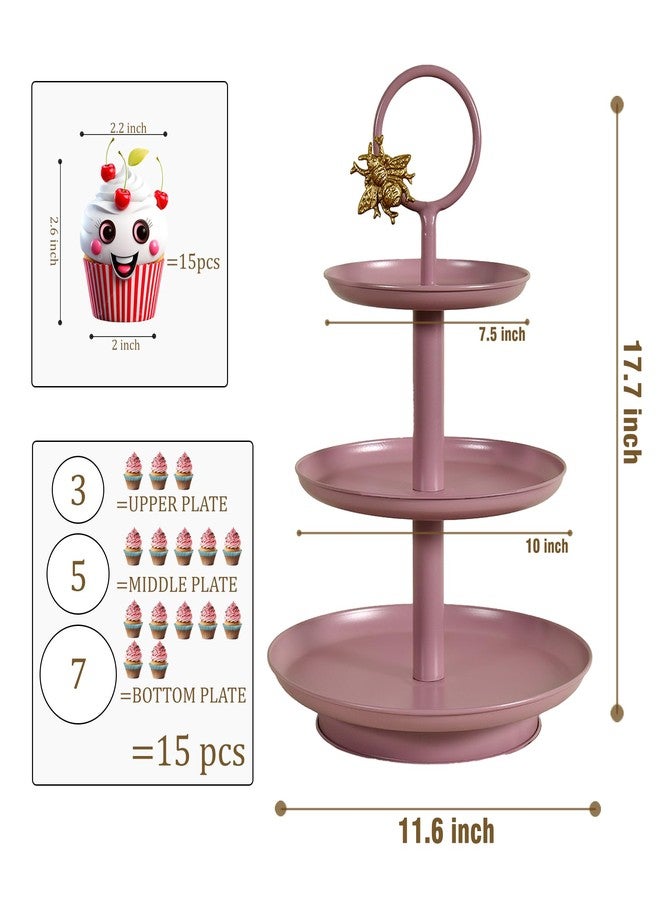 إيلان حامل كب كيك إيلان رويال هايف ذو 3 طبقات، مصنوع من الفولاذ الطري، دائري، طبق تقديم حلويات متعدد الأغراض للحفلات وأعياد الميلاد وحفلات الزفاف (لون موف) - Image 2