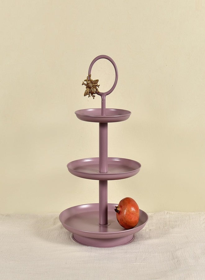 إيلان حامل كب كيك إيلان رويال هايف ذو 3 طبقات، مصنوع من الفولاذ الطري، دائري، طبق تقديم حلويات متعدد الأغراض للحفلات وأعياد الميلاد وحفلات الزفاف (لون موف) - Image 1