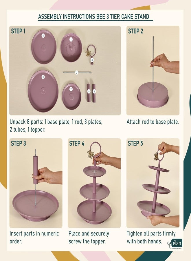 إيلان حامل كب كيك إيلان رويال هايف ذو 3 طبقات، مصنوع من الفولاذ الطري، دائري، طبق تقديم حلويات متعدد الأغراض للحفلات وأعياد الميلاد وحفلات الزفاف (لون موف) - Image 4