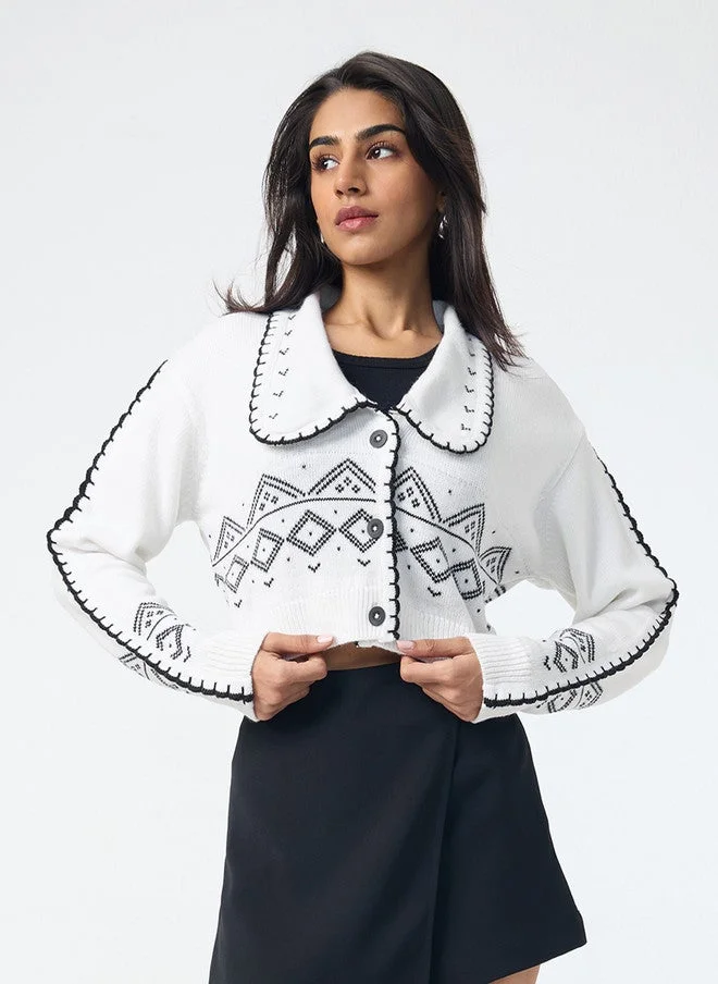ذا سوليد ستور The Souled Store Women's Oversized Fit Textured White Cardigan