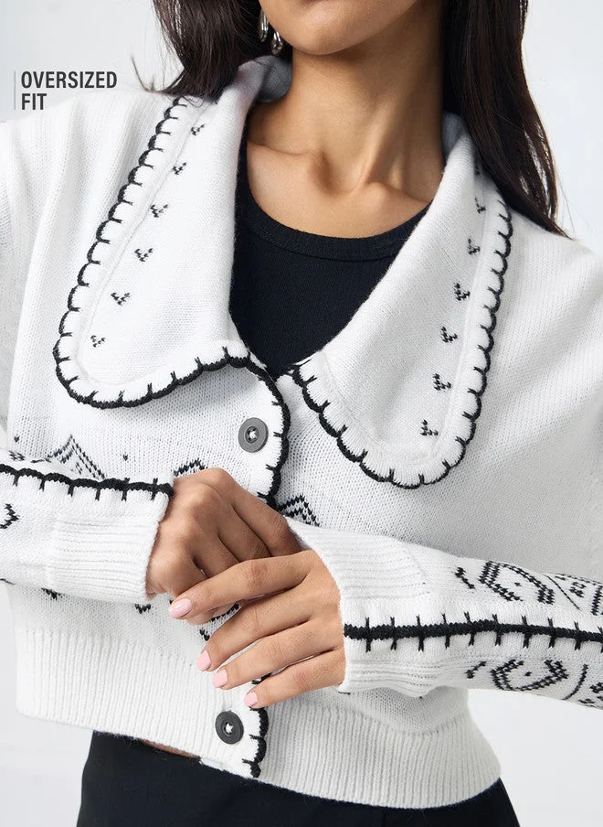 The Souled Store  The Souled Store Women's Oversized Fit Textured White Cardigan  | Best Price UAE