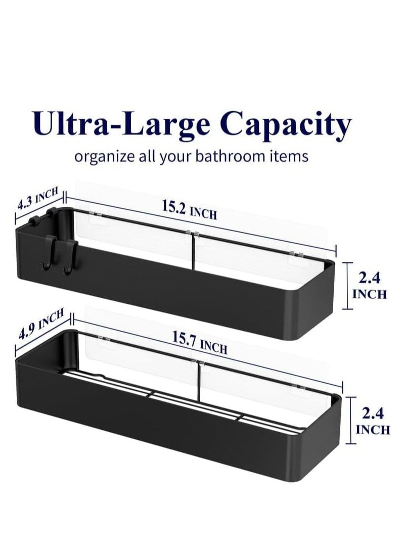 MIXDE Large Shower Caddy - 2 Pack Adhesive Shower Organizer, Drill-Free Shower Shelves for Inside Shower, Rustproof Stainless Steel Shower Rack for Bathroom (Black) - Image 2