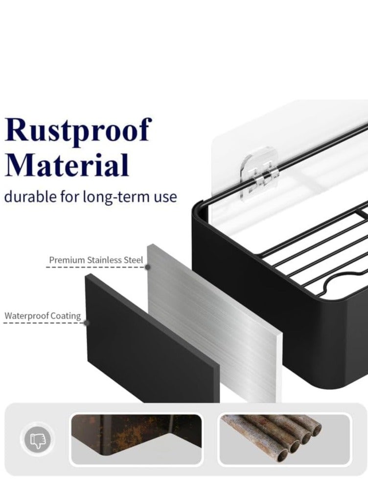 MIXDE Large Shower Caddy - 2 Pack Adhesive Shower Organizer, Drill-Free Shower Shelves for Inside Shower, Rustproof Stainless Steel Shower Rack for Bathroom (Black) - Image 3