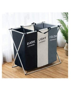 HotsUAE HotsUAE 135L Foldable Laundry Basket Cloth Hamper Sorter Basket 3 Sections With Aluminum Frame 68×60×38Cm  - Image 1