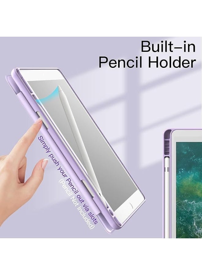 ase for iPad 9.7-Inch (6th/5th Generation, 2018/2017) with Pencil Holder, Clear Transparent Back Shell Slim Stand Shockproof Tablet Cover, Auto Wake/Sleep (Lavender) - Image 3
