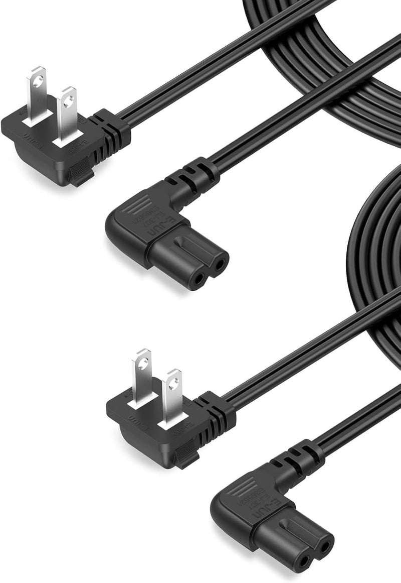 CableCreation 2-Pack 10 Feet Angled 2-Slot Non-Polarized Angle Power Cord (IEC320 C7 to Nema 1-15P), 3M/Black - Image 1
