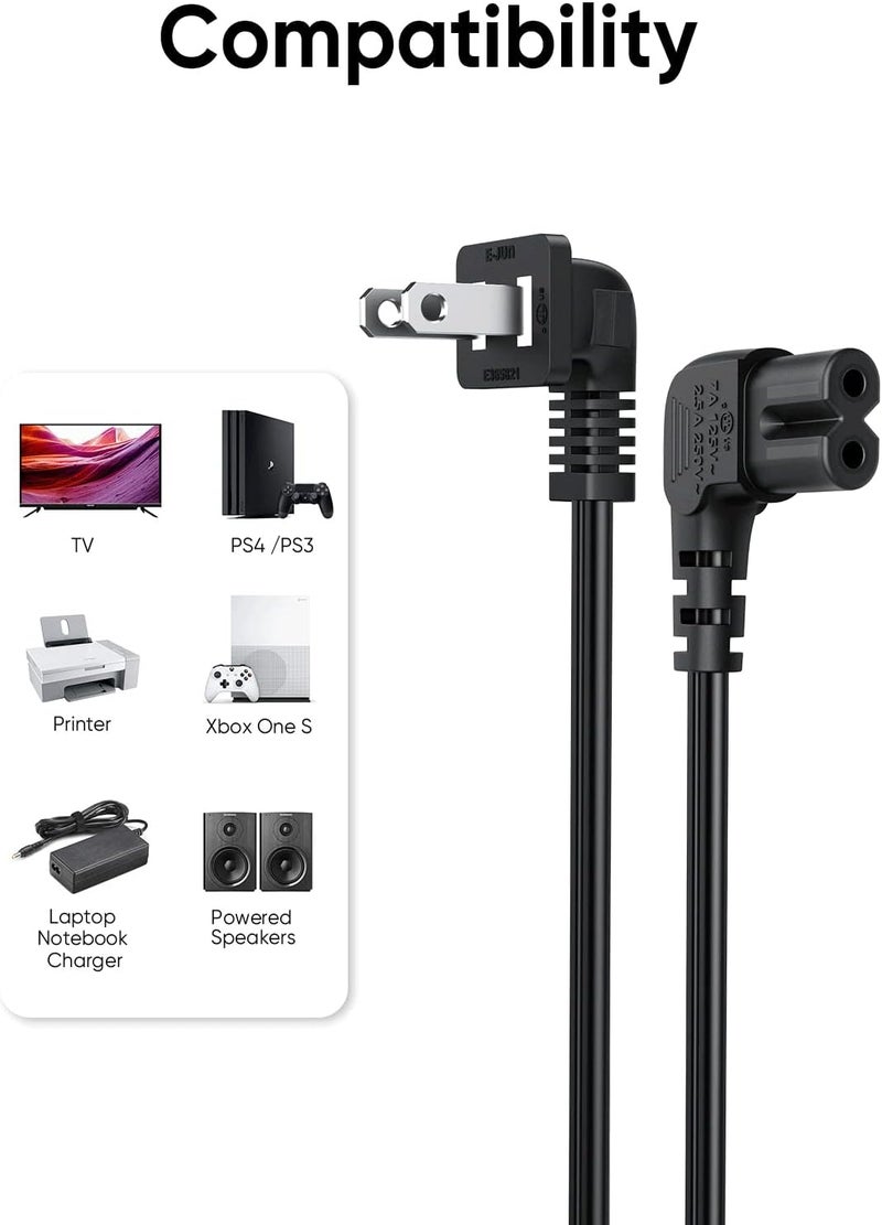 CableCreation 2-Pack 10 Feet Angled 2-Slot Non-Polarized Angle Power Cord (IEC320 C7 to Nema 1-15P), 3M/Black - Image 3