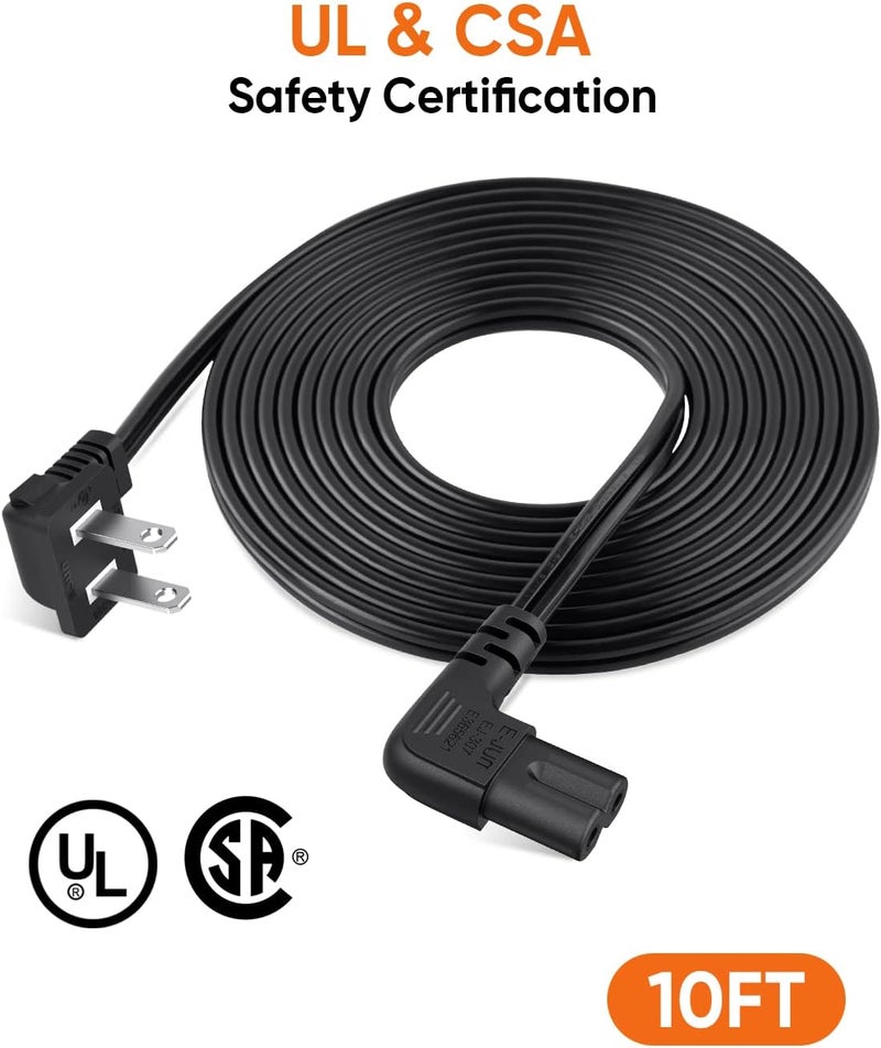 CableCreation 2-Pack 10 Feet Angled 2-Slot Non-Polarized Angle Power Cord (IEC320 C7 to Nema 1-15P), 3M/Black - Image 4