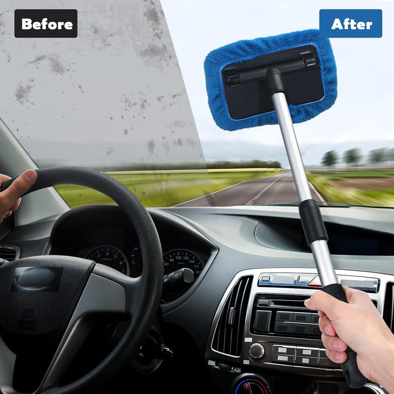 Frienda 3 Sets Windshield Cleaner Auto Cleaning Tool with Detachable Handle and Microfiber Pads - Image 5
