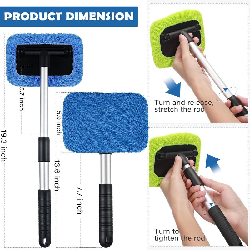 Frienda 3 Sets Windshield Cleaner Auto Cleaning Tool with Detachable Handle and Microfiber Pads - Image 4