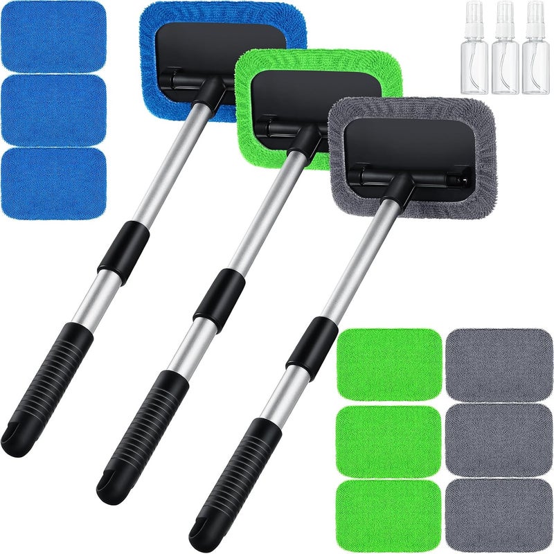 Frienda 3 Sets Windshield Cleaner Auto Cleaning Tool with Detachable Handle and Microfiber Pads - Image 1
