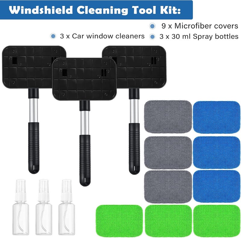 Frienda 3 Sets Windshield Cleaner Auto Cleaning Tool with Detachable Handle and Microfiber Pads - Image 2
