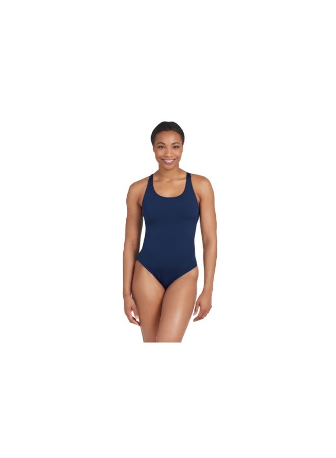 Zoggs Cottesloe Powerback OnePiece Swimsuit Navy | Sustainable Ecolast+ Fabric, 100% Chlorine Proof, UPF50+, Shelf Bra, Medium Leg Coverage, Quick Dry, Supportive Fit for Swim Training | 462510-NV42 - Image 2