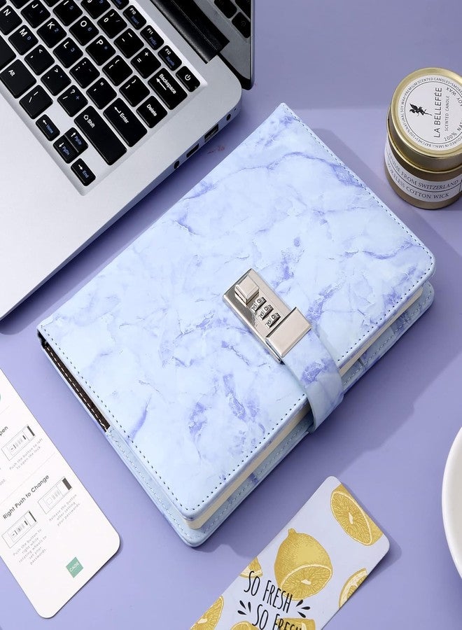 RASOFAB مفكرة زويرلين الرخامية مع قفل للفتيات والسيدات، دفتر ملاحظات سري مقاوم للماء مع قفل بكلمة مرور، دفتر ملاحظات A5 بنفسجي 192 صفحة مع قلم، مفكرة مقفلة للمراهقات، دفتر كتابة شخصي - Image 5