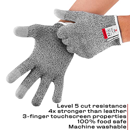 NoCry Cut Resistant Gloves Food Grade with 3 Touchscreen Capable Fingers; Protective Kitchen Gloves for Cutting; Use Cut Glove as Fish, Butcher Glove or Wood Carving, Extra Large - Image 2