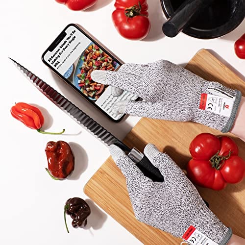 NoCry Cut Resistant Gloves Food Grade with 3 Touchscreen Capable Fingers; Protective Kitchen Gloves for Cutting; Use Cut Glove as Fish, Butcher Glove or Wood Carving, Extra Large - Image 3