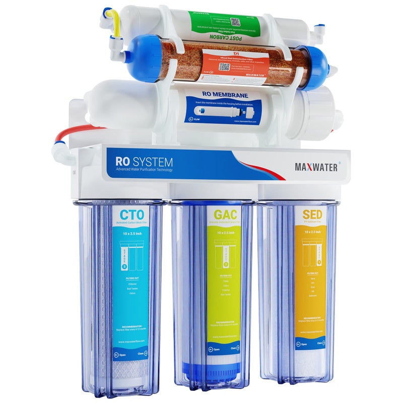 Max Water 6 Stage 100 GPD Gallon Per Day RODI Reverse Osmosis Deionization Water Filtration System for Aquarium