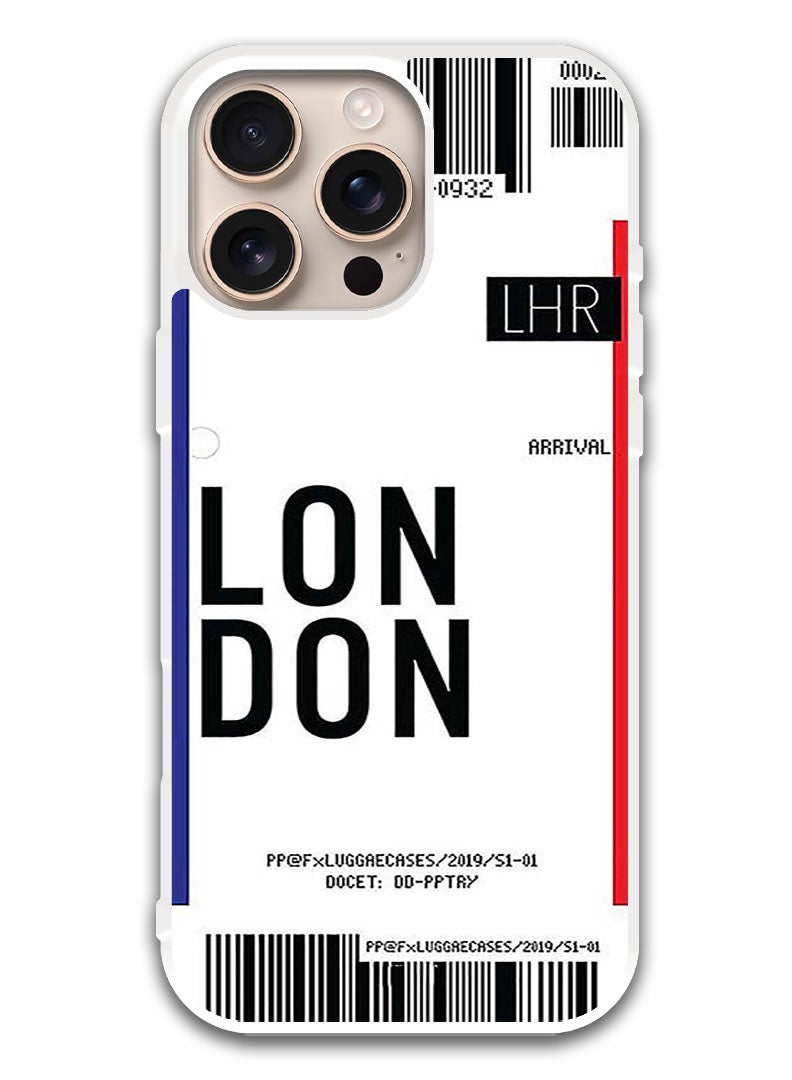 Theodor Protective Case Cover For APPLE IPHONE 16 Pro Max London boarding pass (White Bumper) - Image 1