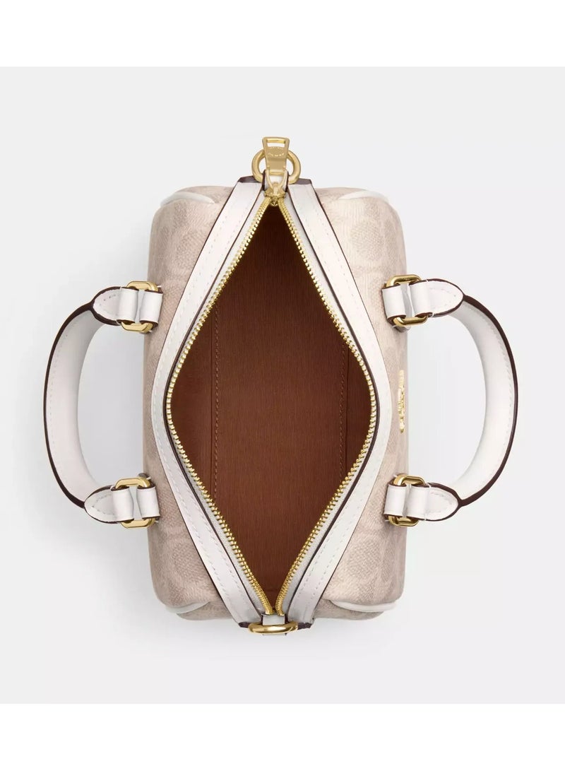 coachoutlet Coach Mini Rowan Satchel Bag In Signature Canvas, Women's Tote Bag, Women's Shoulder Bag, Women's Hand Bag, Women's Travel Bag, Beige-White 19cm - Image 2