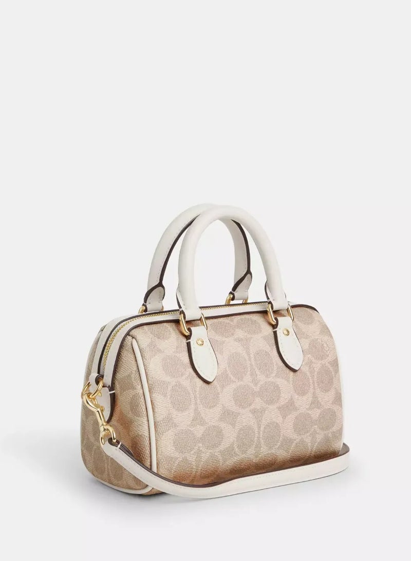 coachoutlet Coach Mini Rowan Satchel Bag In Signature Canvas, Women's Tote Bag, Women's Shoulder Bag, Women's Hand Bag, Women's Travel Bag, Beige-White 19cm - Image 3