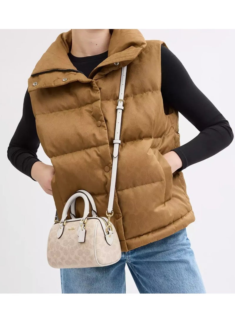 coachoutlet Coach Mini Rowan Satchel Bag In Signature Canvas, Women's Tote Bag, Women's Shoulder Bag, Women's Hand Bag, Women's Travel Bag, Beige-White 19cm - Image 4