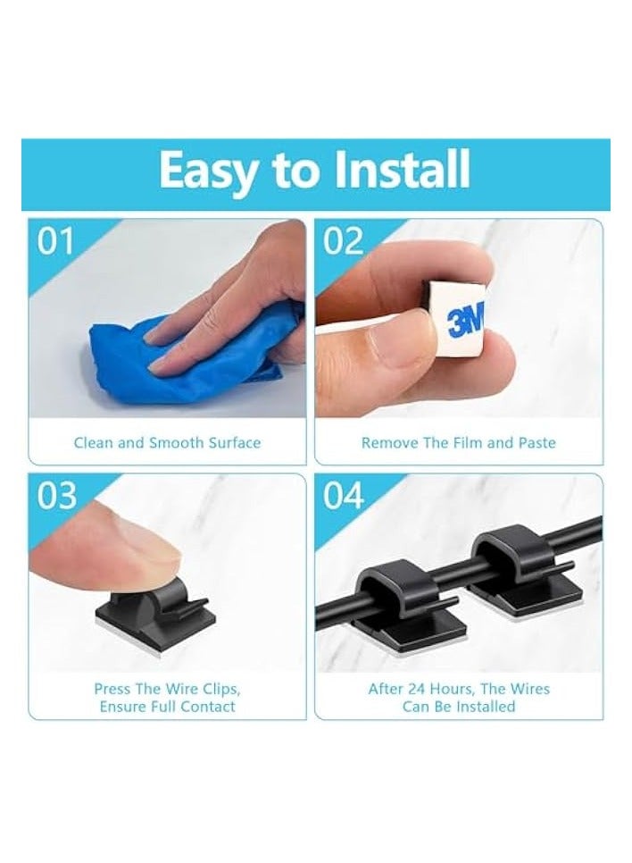 erorex 100PCS Adhesive Cable Clips, Wire Organizer Cord Management, Cable Staples Outdoor Strong Cord Clips for Wall, Desk, Christmas Lights, String Lights, TV PC Ethernet Cable, Black Small - Image 2