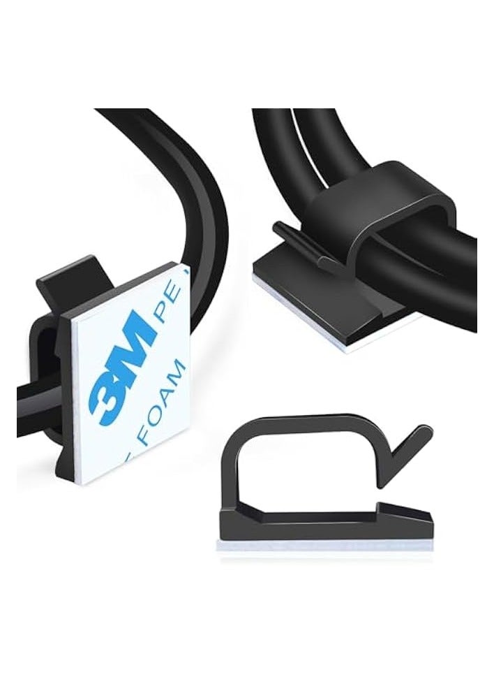 erorex 100PCS Adhesive Cable Clips, Wire Organizer Cord Management, Cable Staples Outdoor Strong Cord Clips for Wall, Desk, Christmas Lights, String Lights, TV PC Ethernet Cable, Black Small - Image 1