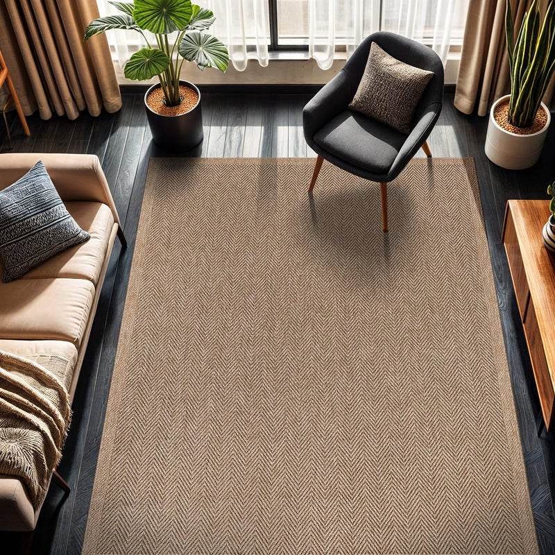 CAMILSON Easy Jute Rug 6x9, Indoor Outdoor Natural Color Fiber Area Rugs for Living Room Patio and Bedroom Rug Herringbone Seagrass Woven Design Easy-Cleaning, Washable Outside Carpet Alfombras 6 x 9 - Image 1