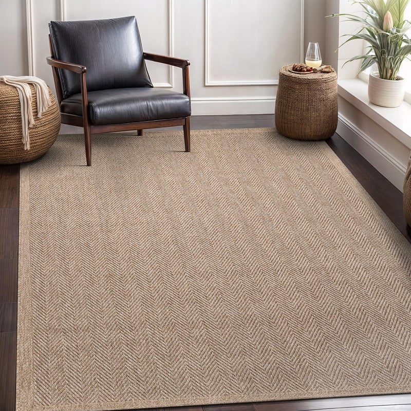 CAMILSON Easy Jute Rug 6x9, Indoor Outdoor Natural Color Fiber Area Rugs for Living Room Patio and Bedroom Rug Herringbone Seagrass Woven Design Easy-Cleaning, Washable Outside Carpet Alfombras 6 x 9 - Image 4