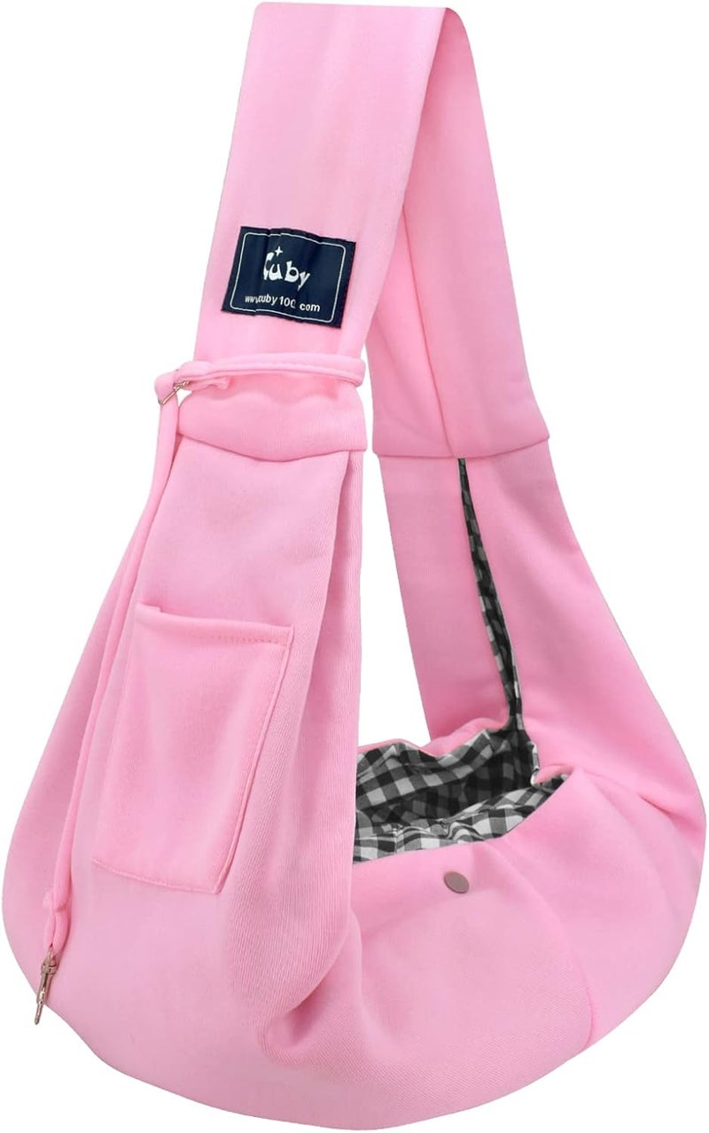 CUBY Dog and Cat Sling Carrier - Hands Free Reversible Pet Papoose Bag - Soft Pouch and Tote Design - Suitable for Puppy, Small Dogs Cats Outdoor (Pink, Unadjustable Strap) - Image 1