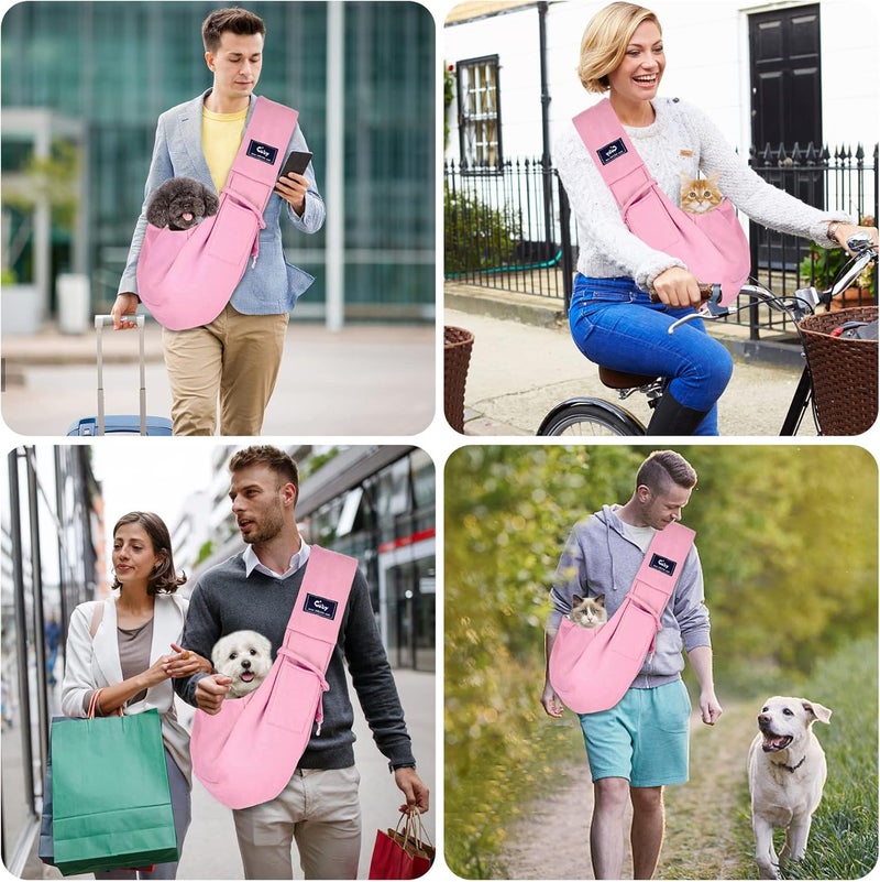 CUBY Dog and Cat Sling Carrier - Hands Free Reversible Pet Papoose Bag - Soft Pouch and Tote Design - Suitable for Puppy, Small Dogs Cats Outdoor (Pink, Unadjustable Strap) - Image 2