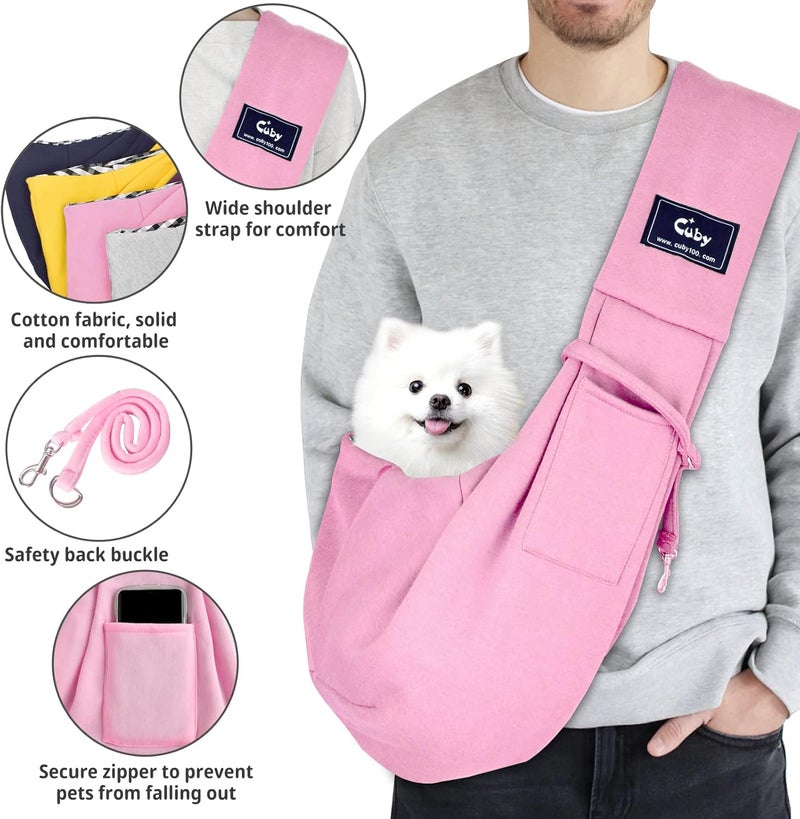 CUBY Dog and Cat Sling Carrier - Hands Free Reversible Pet Papoose Bag - Soft Pouch and Tote Design - Suitable for Puppy, Small Dogs Cats Outdoor (Pink, Unadjustable Strap) - Image 5