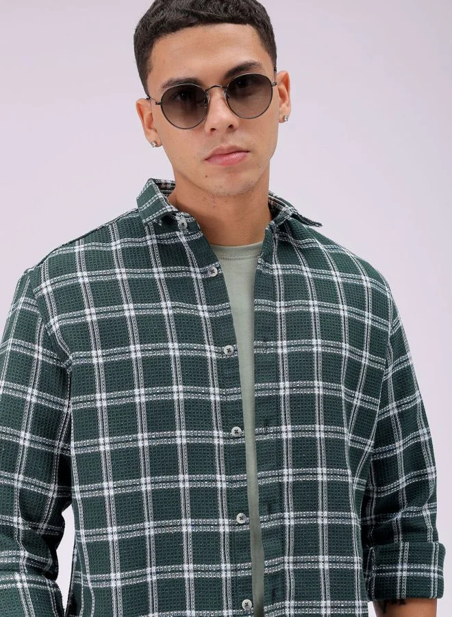 The Indian Garage Co Men Regular Fit Checkered Full Sleeves Cutaway Collar Resort Wear Shirt