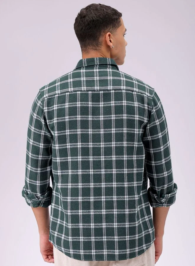 The Indian Garage Co Men Regular Fit Checkered Full Sleeves Cutaway Collar Resort Wear Shirt