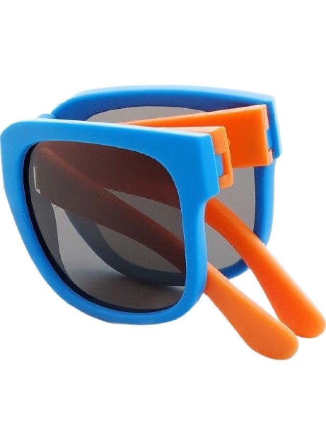 LOVECRAFT Children'S Foldable Sunglasses - Blue Frame With Orange Temple, Uv Protection Baby Sunglasses, Square Frame Artistic Children'S Glasses - Image 2