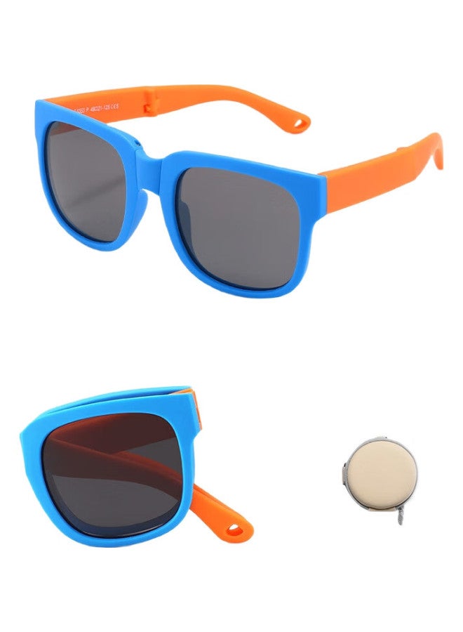 LOVECRAFT Children'S Foldable Sunglasses - Blue Frame With Orange Temple, Uv Protection Baby Sunglasses, Square Frame Artistic Children'S Glasses - Image 3