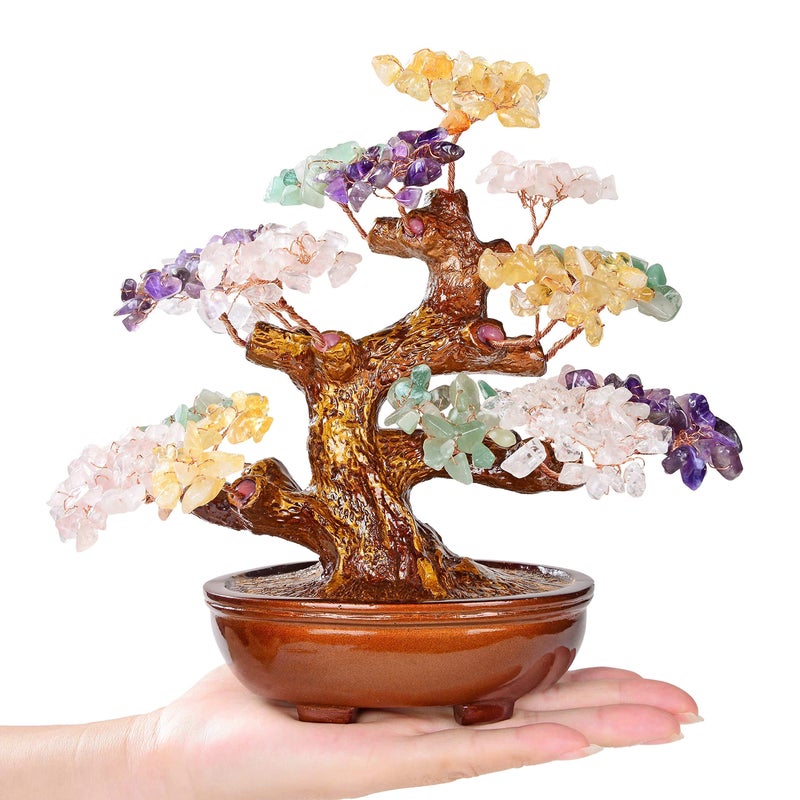 KALIFANO Natural Tree of Life 360 Gemstone Count Chakra Crystal Tree  Bonsai Feng Shui Money Tree for Healing and Luck  8