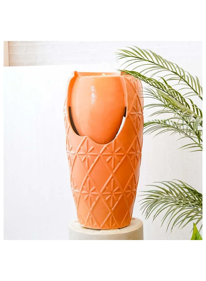 DANUBE HOME Ceramic Pot Fountain Indoor/Outdoor Garden Waterfalls Relaxing Natural Flowing Water Meditation Modern Design Zen Water Falls Decor For Home Office L 38 x W 37 x H 72.5 cm Light Brown