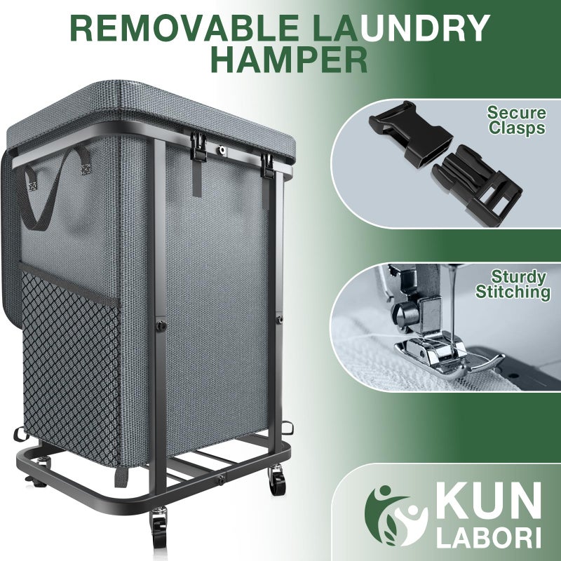kunlabori 40 Gal(150L) High Grade Large Laundry Basket with Wheels, Rolling Laundry Hamper, Laundry Cart with Metal Frame and Removable Bag Design, Suitable for Laundry Room, Bedroom - Image 5