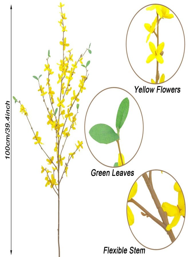 U'Artlines 4Pcs Artificial Forsythia Flower Branches 39.4 Inch Long Stem Silk Fake Winter Jasmine Simulation Yellow Flowers Bouquets for DIY Floral Arrangement Wedding Party Home Office Decor - Image 3